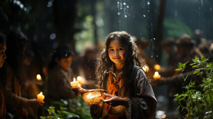 Unidentified asian girl lighting candles in a temple in Chiang Mai, Thailand.