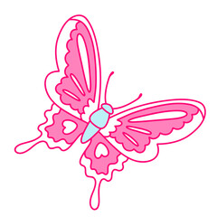 Butterfly in blue and pink colors. Nostalgia for the 2000 years. Y2k style.