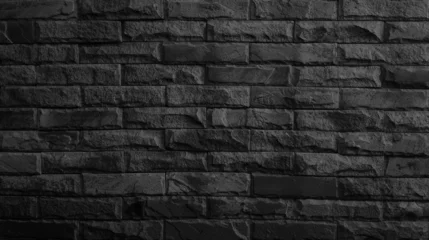 Papier Peint photo autocollant Mur de briques aged brick stone wall in dark black color tone, close up view, used as background with blank space for design. gray color of modern style design decorative uneven cracked real stone wall surface.
