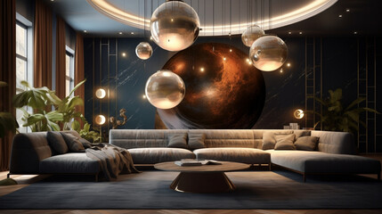 living room interior in the style of the universe