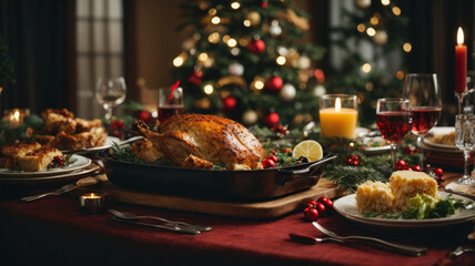 christmas dinner with christmas decorations