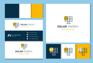Solar energy logo design with editable slogan. Branding book and business card template.