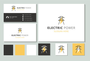 Electric power logo design with editable slogan. Branding book and business card template.