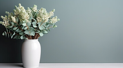 beautiful flowers in a vase with a blank wall in the background with space for text.