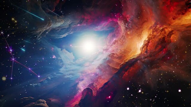 Dancing in The Cosmos: The Mesmerizing Journey of Cosmic Dust. Seamless Looping 4 K Virtual Video Animation Background. Generated with Ai