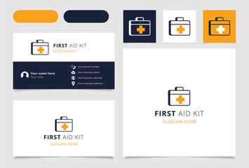 First aid kit logo design with editable slogan. Branding book and business card template.