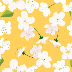 Seamless pattern with white flowers and yellow background for prints;