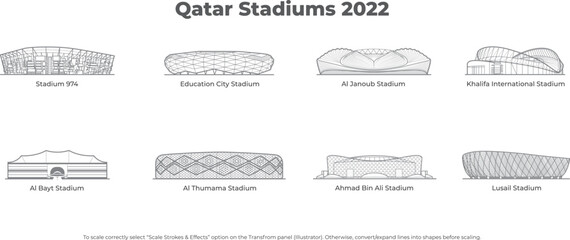 Qatar Fifa World Cup 2022 - All stadiums icon, fully editable vector illustrations