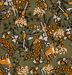 tropical animais e folhas