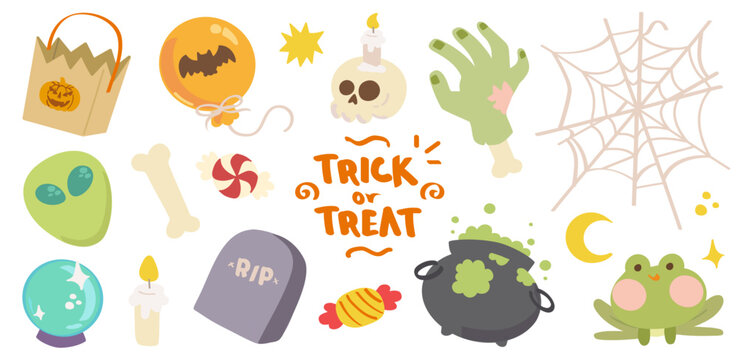 Set de ilustraciones dibujadas a mano de Halloween a color. Vector