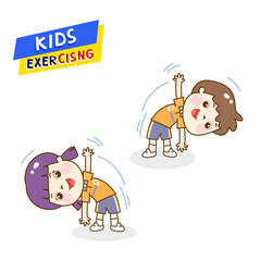 Cartoon cute kids exercising character.
