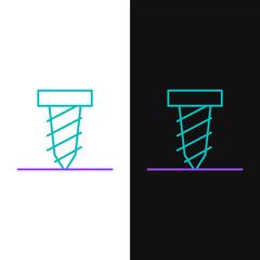 Line Rotating drill digging a hole in a ground icon isolated on white and black background. Colorful outline concept. Vector