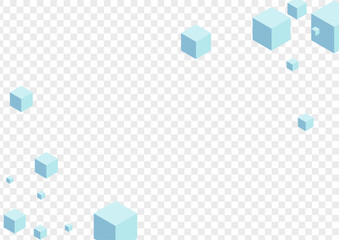 Fototapeta na wymiar Monochrome Square Background Transparent Vector. Cubic Digital Template. Blue Geometric Particles Design. Chaos Card. Grey Blockchain Cube.