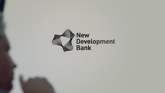 Auguste 29th 2023, focus on the logo of the New Development Bank, NDB's logo on a wall.