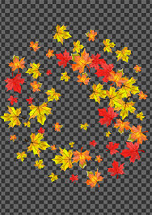 Autumnal Floral Background Transparent Vector. Foliage Decor Design. Orange Decoration Leaves. Shape Plant Texture.