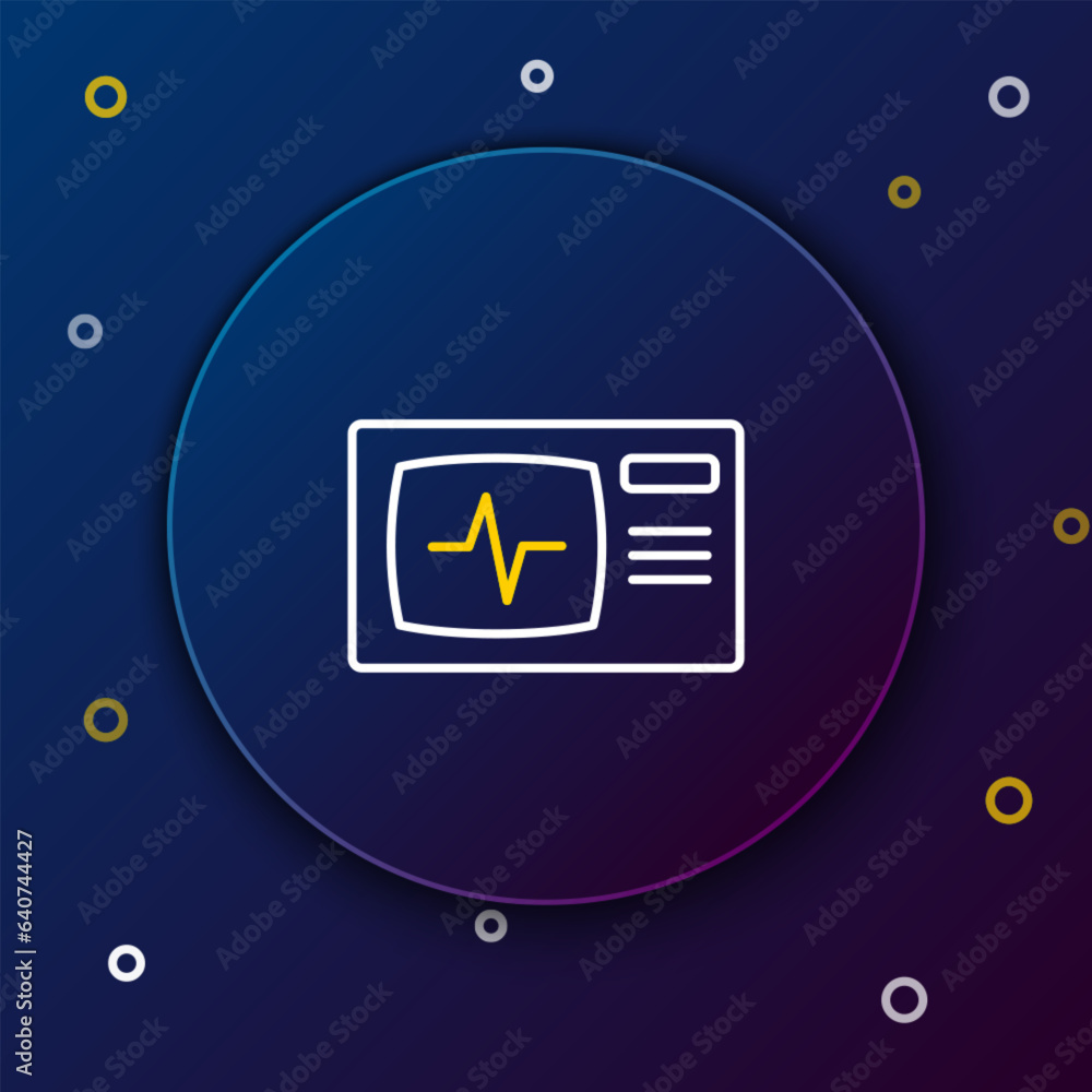 Aufkleber line computer monitor with cardiogram icon isolated on blue background. monitoring icon. ecg monitor