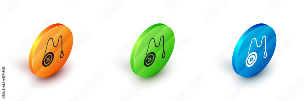 Sticker Isometric Yoyo toy icon isolated on white background. Circle button. Vector