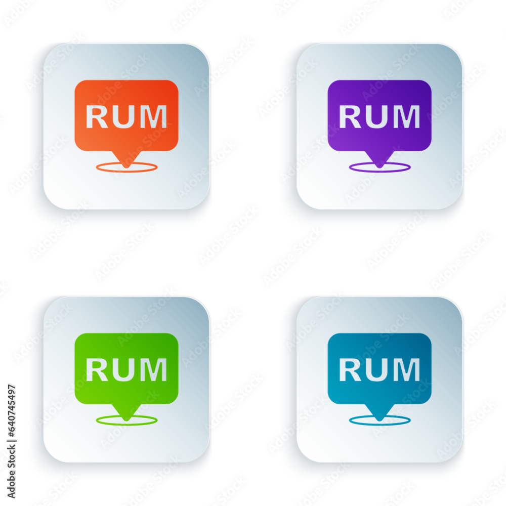 Poster color alcohol drink rum bottle icon isolated on white background. set colorful icons in square butto