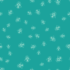 Green Pirate captain icon isolated seamless pattern on green background. Vector