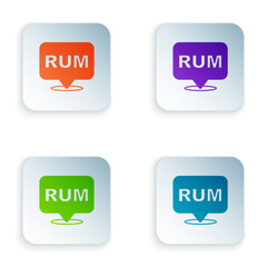 Color Alcohol drink Rum bottle icon isolated on white background. Set colorful icons in square buttons. Vector
