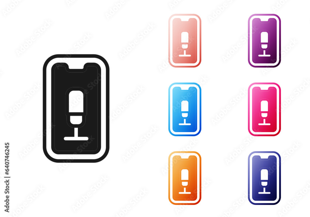 Poster black mobile recording icon isolated on white background. mobile phone with microphone. voice record
