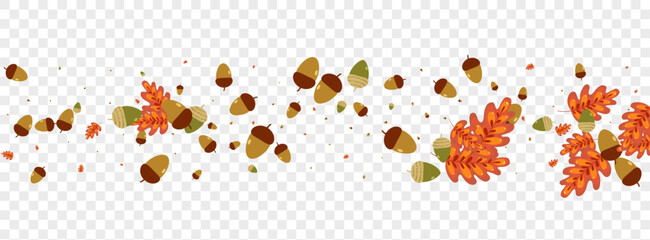 Gold Leaf Background Transparent Vector. Leaves Abstract Design. Orange Oak. Image Set. Brown Plant Autumn. © Vlada Balabushka