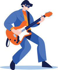 Hand Drawn musicians playing guitar and singing in flat style