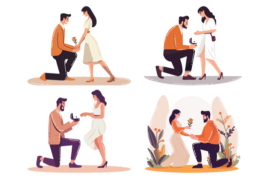Hand Drawn man proposes to woman in flat style