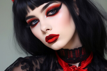 Fototapeta premium Smoky Eyes and Red Lips Revolt. Glamour with Attitude. AI Generated