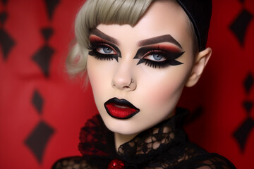 Fototapeta premium Smoky Eyes and Red Lips Revolt. Glamour with Attitude. AI Generated