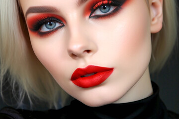Fototapeta premium Smoky Eyes and Red Lips Revolt. Glamour with Attitude. AI Generated