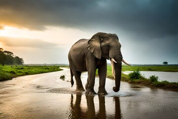 Fototapeta na wymiar elephant in the river
