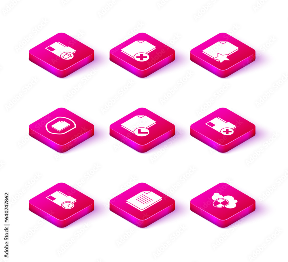 Poster set document folder with clock, protection concept, and check mark, cloud shield, delete, star and f