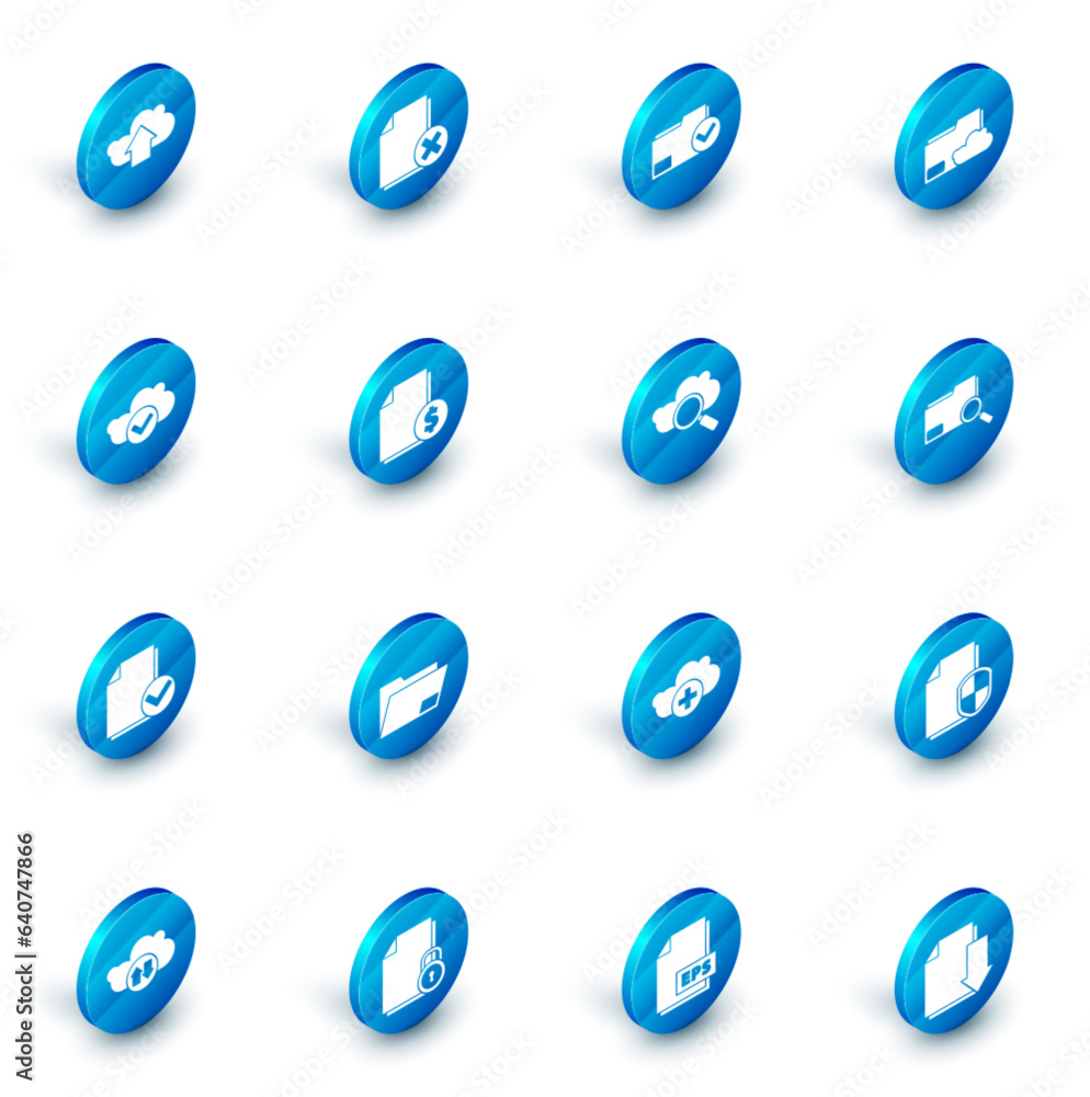 Poster set delete file document, document folder and check mark, cloud storage text, with, finance, search 