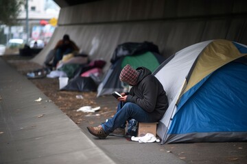 City homeless tents. Generate Ai - obrazy, fototapety, plakaty