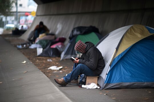City homeless tents. Generate Ai