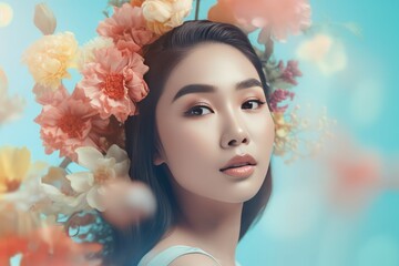 Woman floral skin. Generate Ai