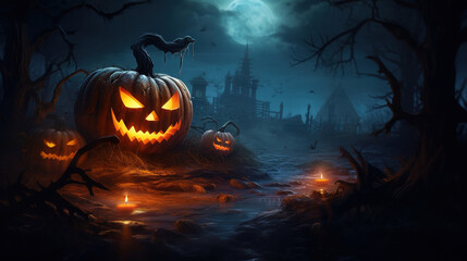 halloween pumpkin in the night.Generative Ai