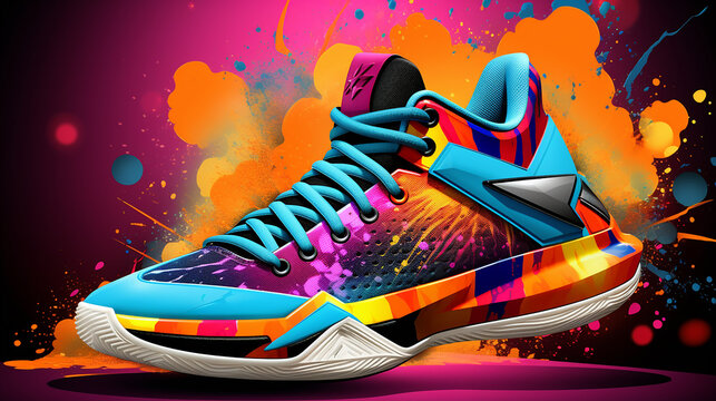 tenis de  basquete  com cores vibrantes 