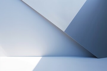 Original widescreen background image in minimalistic design with geometric shapes of light and shadow for presentation of various products in grey-blue, Generative AI