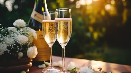 Wedding. The champagne glasses. wedding background