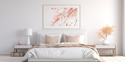 AI Generated. AI Generative. Cozy interior architecture bedroom in soft light colors. Can be used for hotel or house presentation mock up