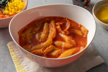 Tteokbokki, rose tteokbokki, fried food, Pache tteokbokki, snack food, rice cake stew Korean food dish