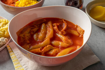 Tteokbokki, rose tteokbokki, fried food, Pache tteokbokki, snack food, rice cake stew Korean food dish