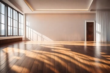 Empty room and wall and wooden floor with interesting with glare from the window