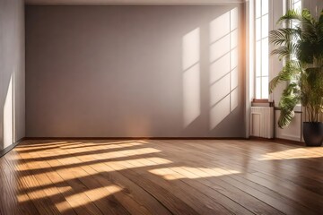 Obraz premium Empty room and wall and wooden floor with interesting with glare from the window