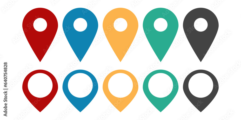 Poster Map icon location. Sign icon in different colors. Map location indicator.