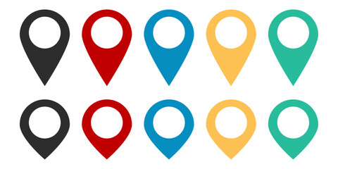 A set of location designations on a map. Vector set of different colors of pointer pointer, map markers.