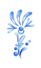 Watercolor illustration. Stylized flower isolated on a white background. Folklore, ethnic, folk style.