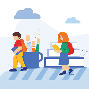 Kids going by zebra crossing illustration useable for both ios android and web